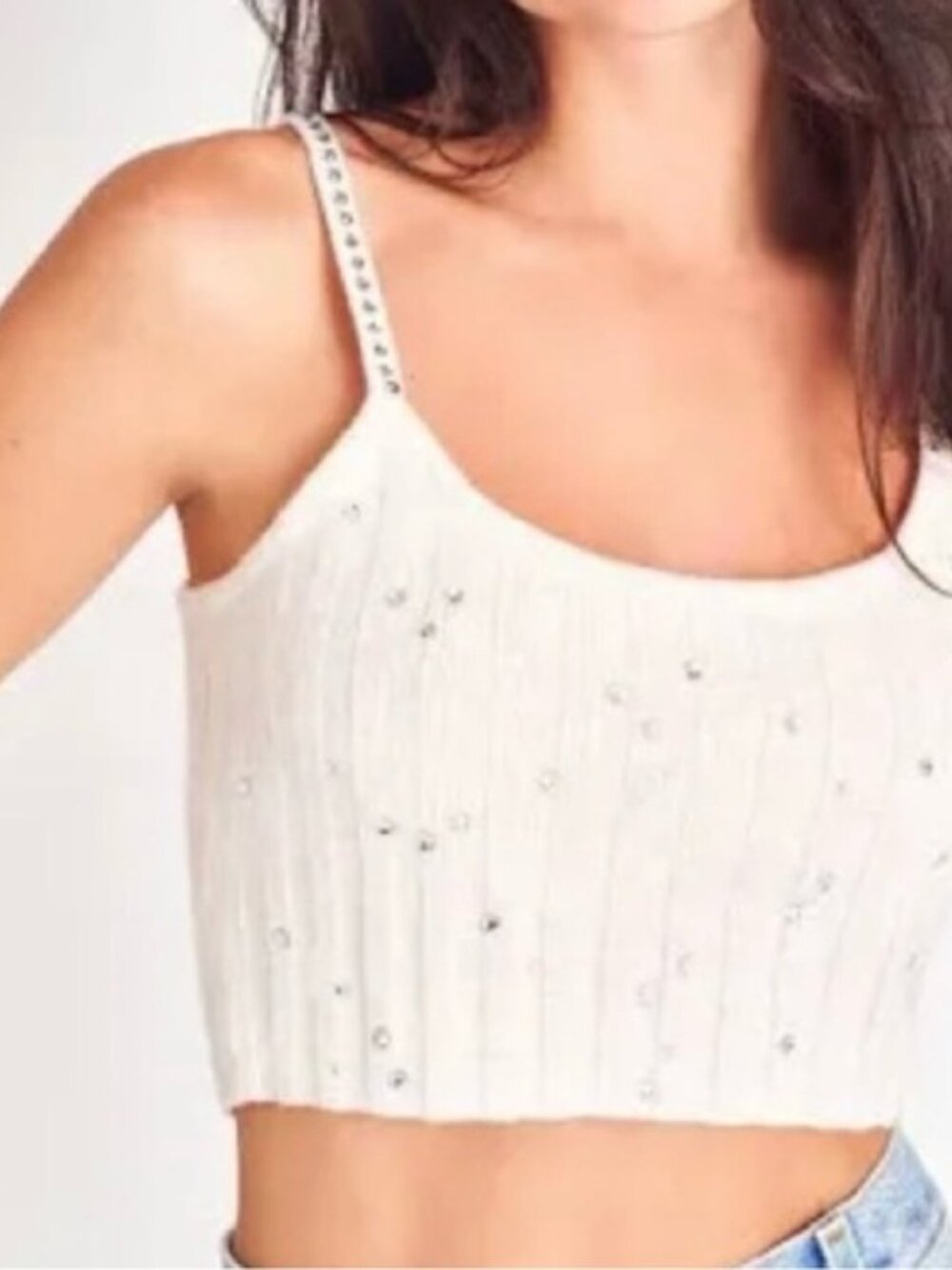 LoveShackFancy Celmira Cropped Cami Top Cashmere Blend Cream L